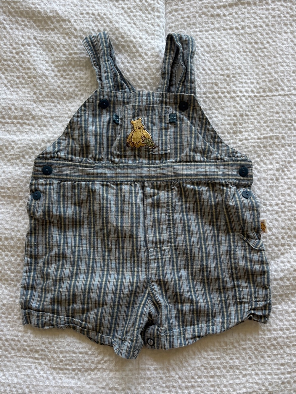 Vintage Winnie the Pooh Blue Plaid Baby Overalls